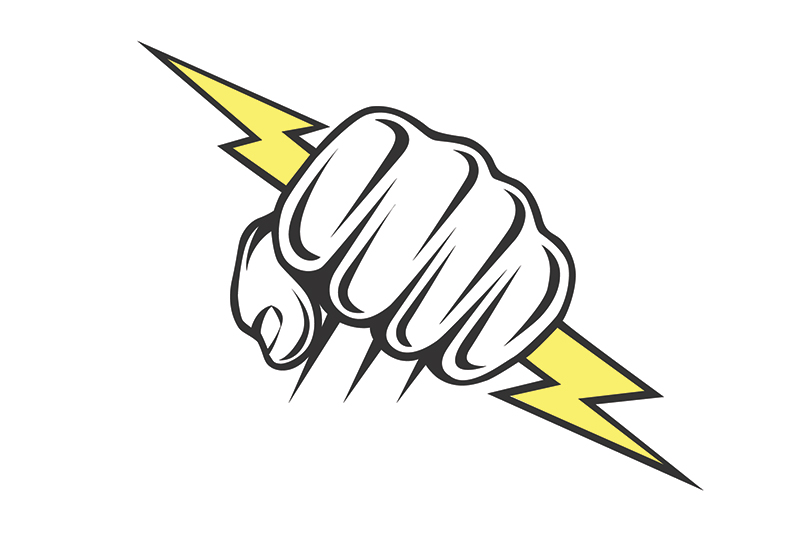 Lightning bolt in fist for electrical safety